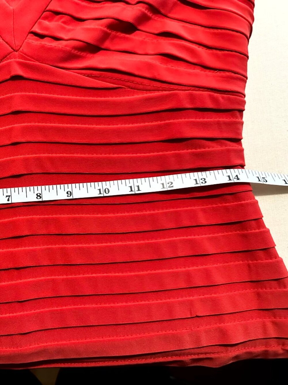 Adrianna Papell Coral Red Pleated Bodycon Sheath Dress Size 4 - Picture 9 of 11